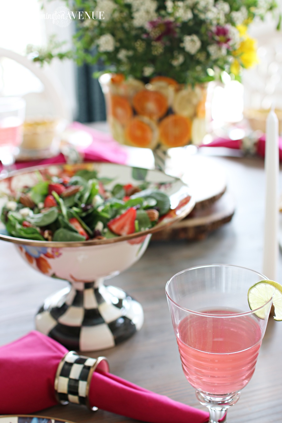 Floral and Citrus Summer Brunch Table,summer salad bowl, compote bowl, summer citrus and floral table