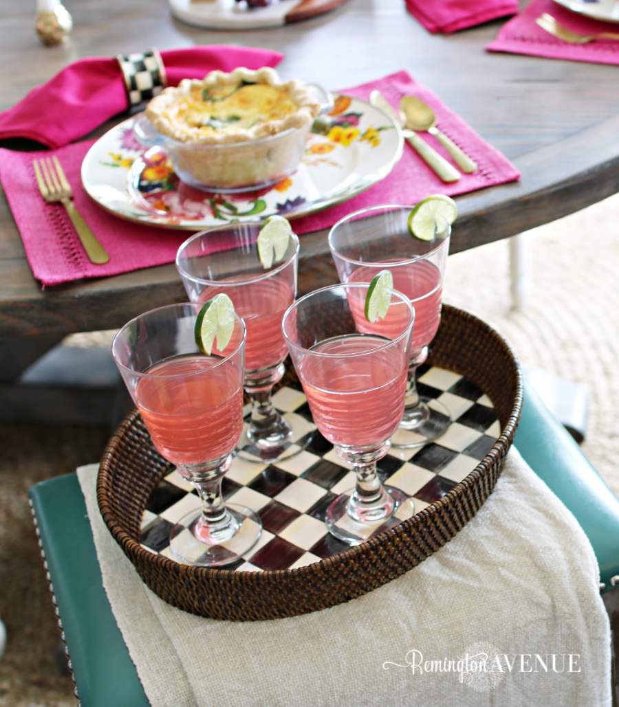 Floral and Citrus Summer Brunch Table, summer serving tray, summer drink ideas, summer raspberry limeade