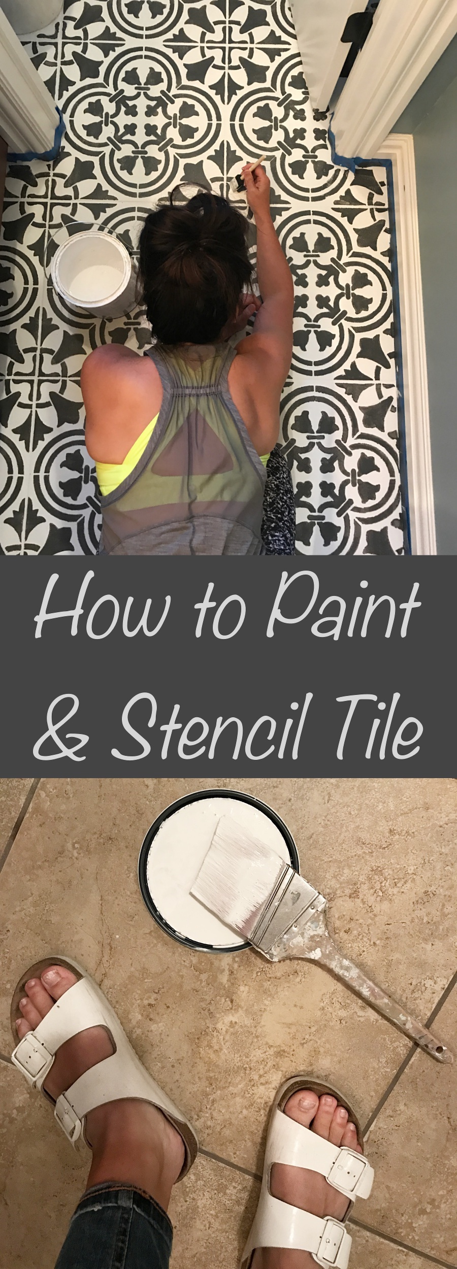 How to paint and stencil tile...Cement tile look-a-like