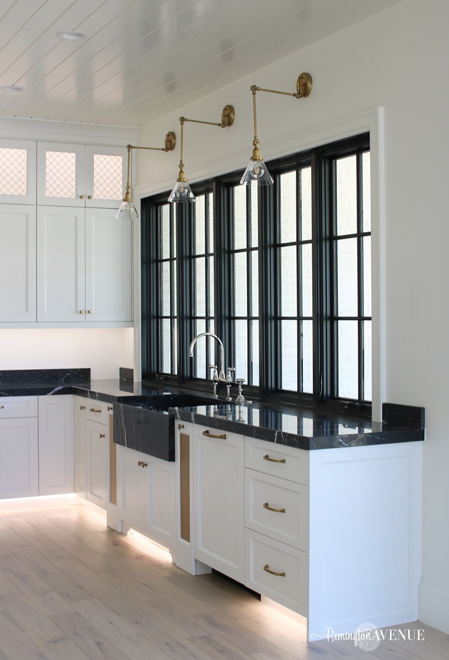 French Country Modern Kitchen with Black Marble Counters