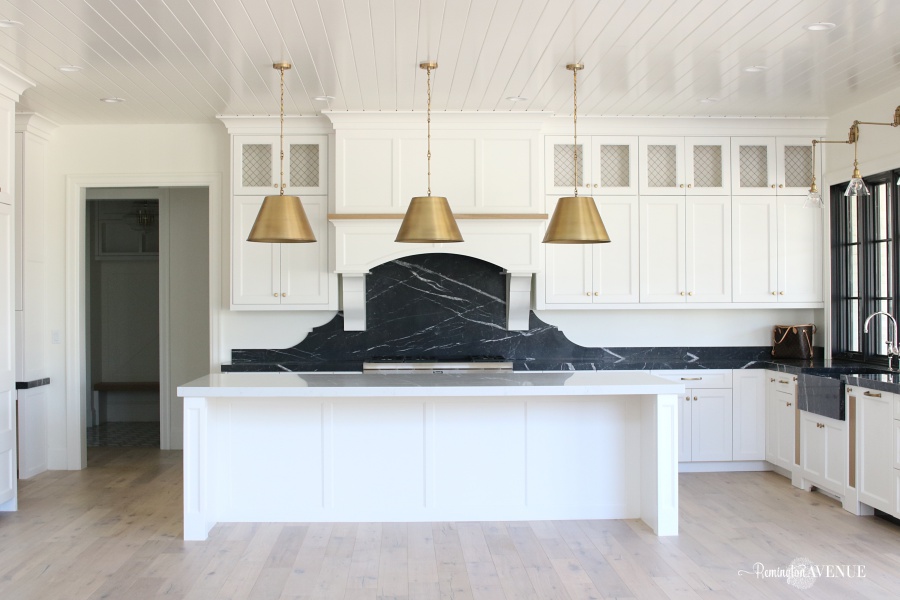 French Country Modern Kitchen With, White Kitchen With Black Marble Countertops