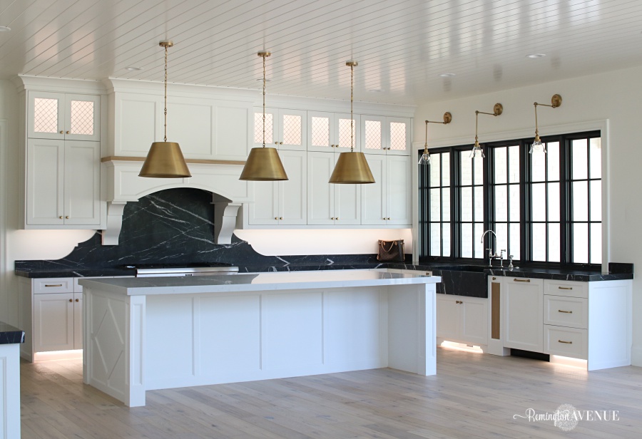 French Country Modern Kitchen With, White Kitchen With Black Marble Countertops