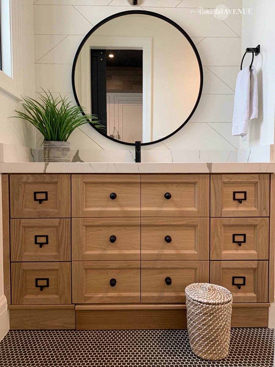 Black White Oak Bathroom Reveal, Oak Bathroom Vanity Cabinets