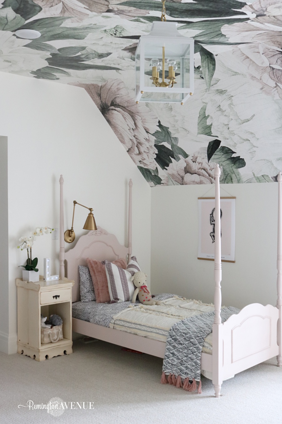 Shared Girls Bedroom with Floral Wallpaper - Remington Avenue