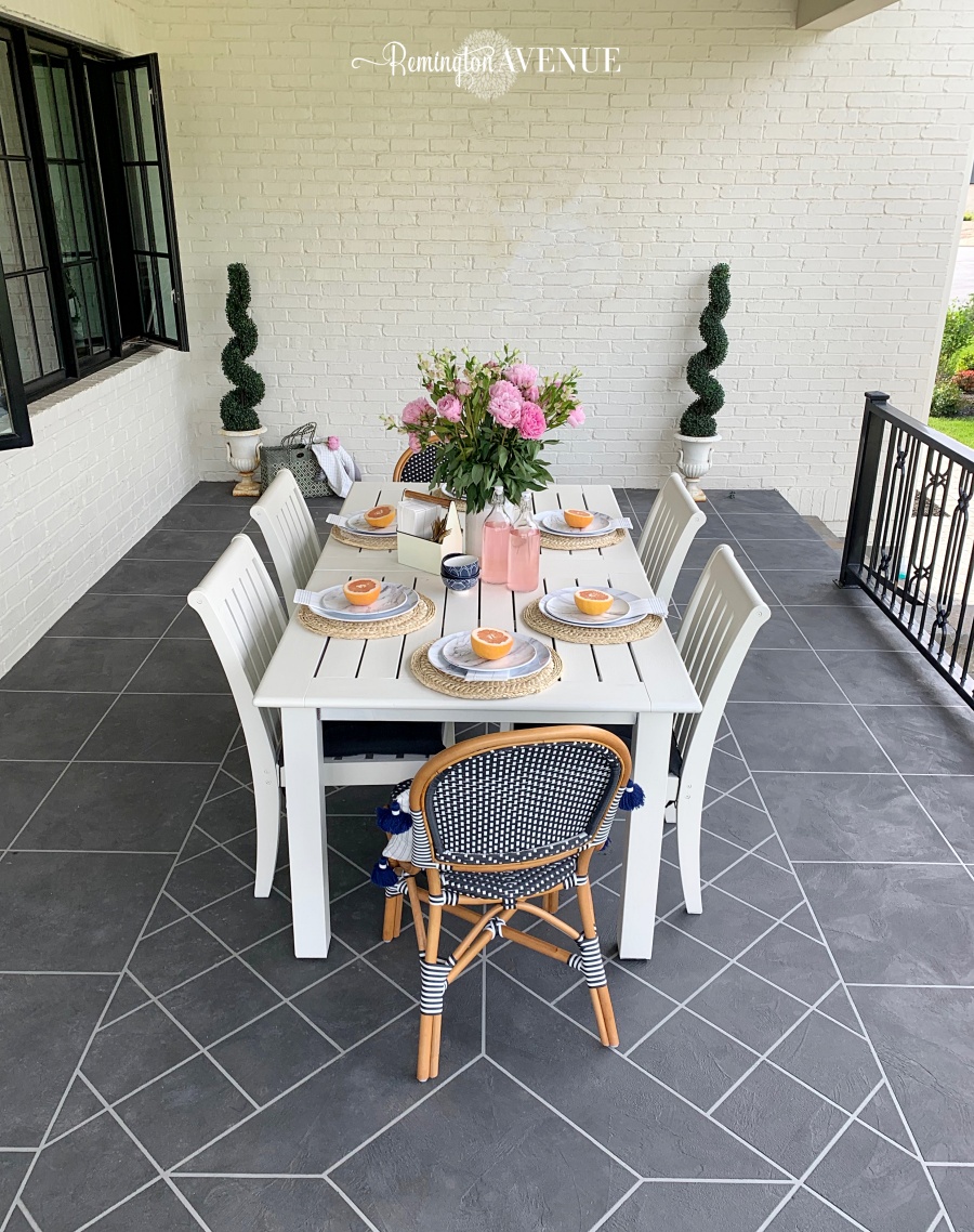 French Country Modern Patio Reveal with Pops of Blue 