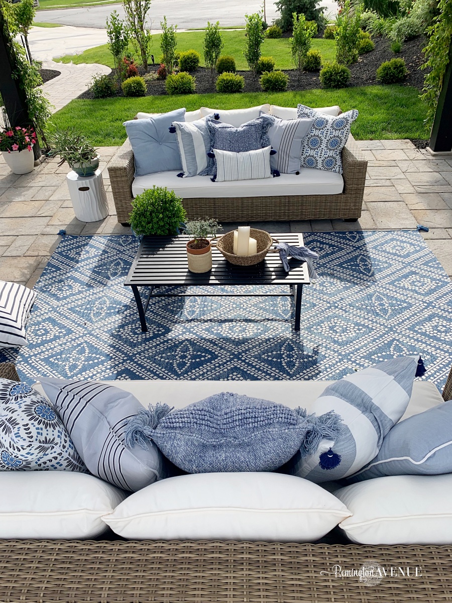 French Country Modern Patio Reveal with Pops of Blue 