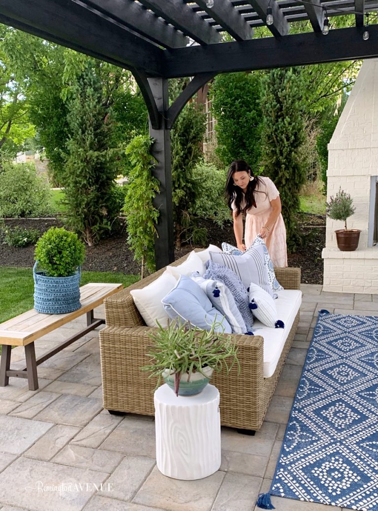 French Country Modern Patio Reveal with Pops of Blue