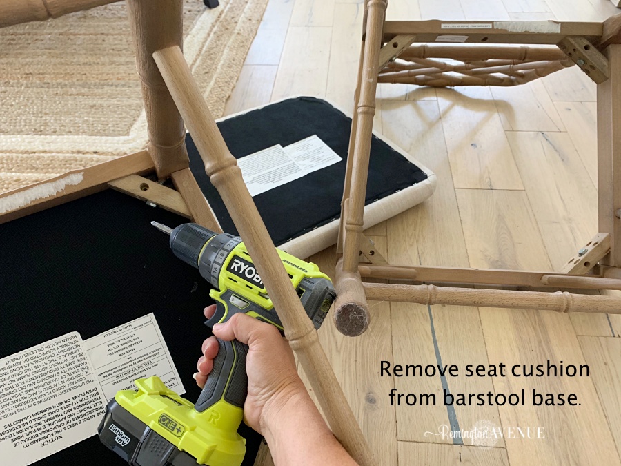 How to reupholster bar stools to be kid friendly - remove cushion