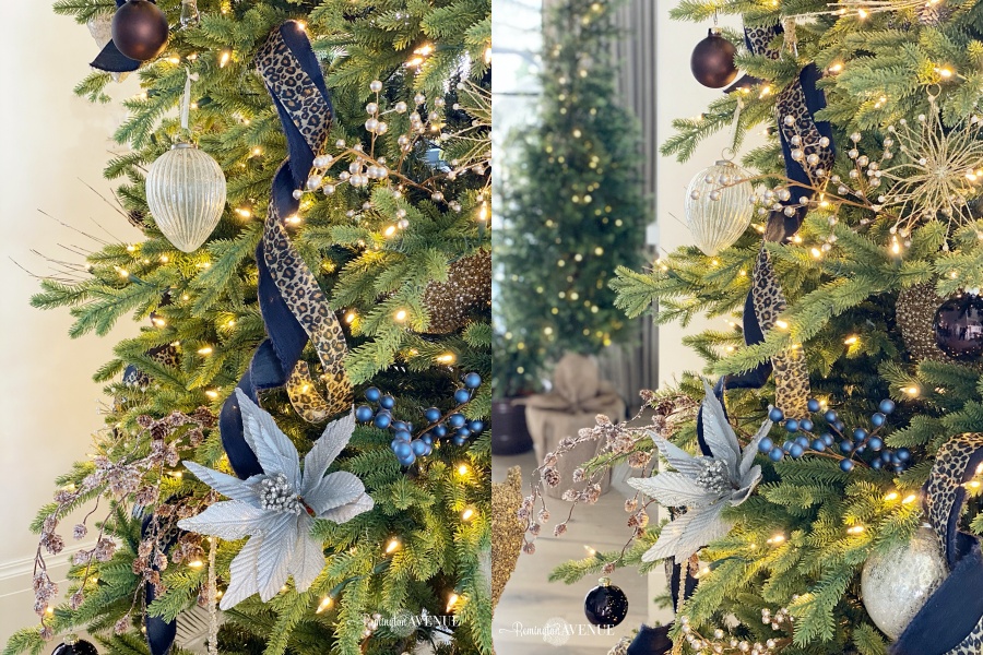 holiday living room- blue and metallic tree