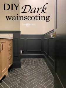 diy dark wainscoting- applied molding boxes to wall