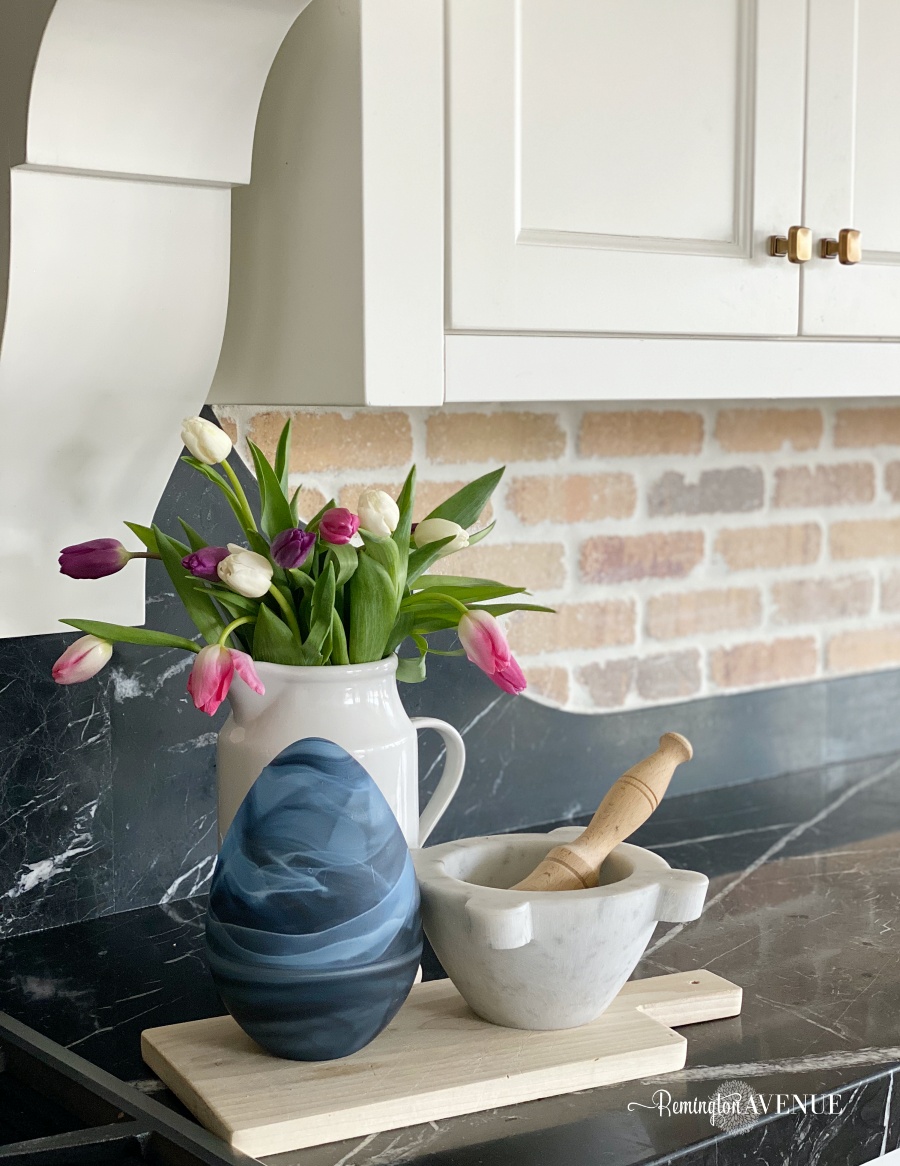 kitchen styling with spring vignettes