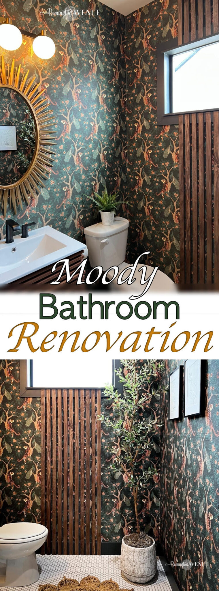 Moody Bathroom With Grasscloth Wallpaper - Remington Avenue