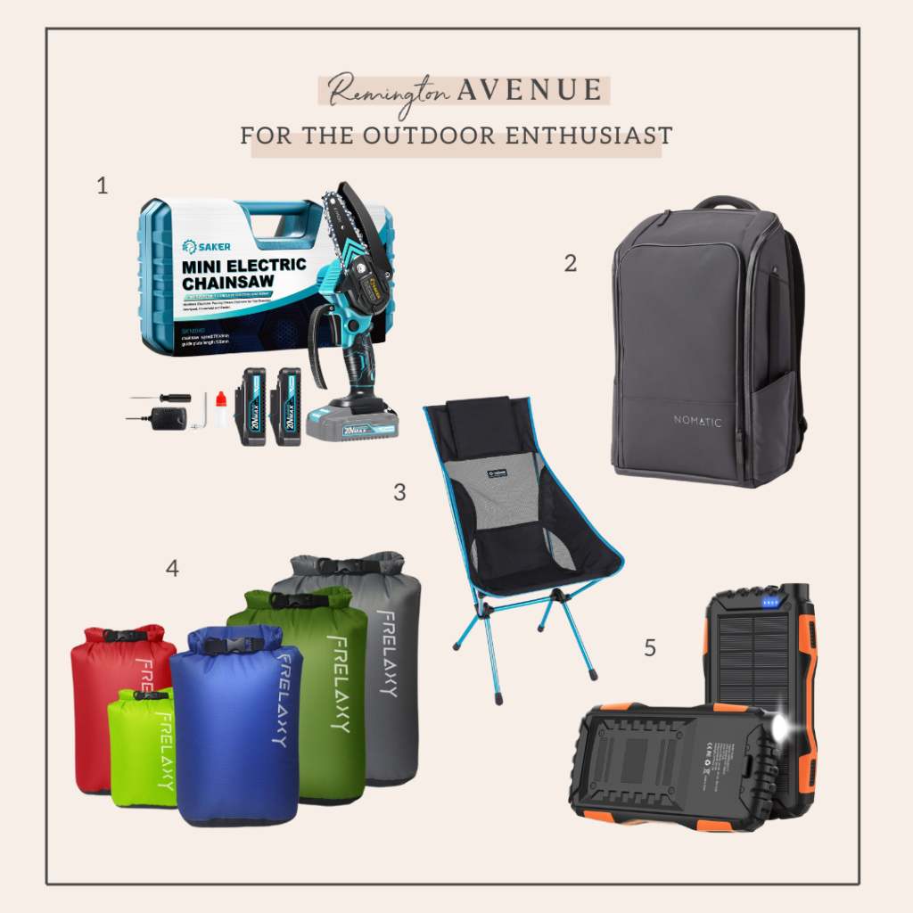 Gifts for the Outdoor Enthusiast: Mini Electric Chainsaw, Essential Backpack, Lightweight chair, Waterproof Bags, Solar Charger