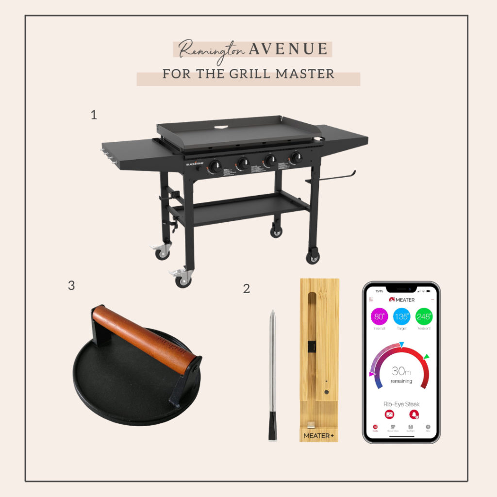 Gifts for the Grill Master:  Blackstone Grill, Burger press, Wireless smart meat thermometer
